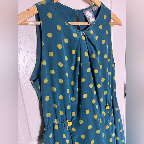 💙 Anthropologie 100% Silk Teal Polka Dot Dress - Picture 6 of 8